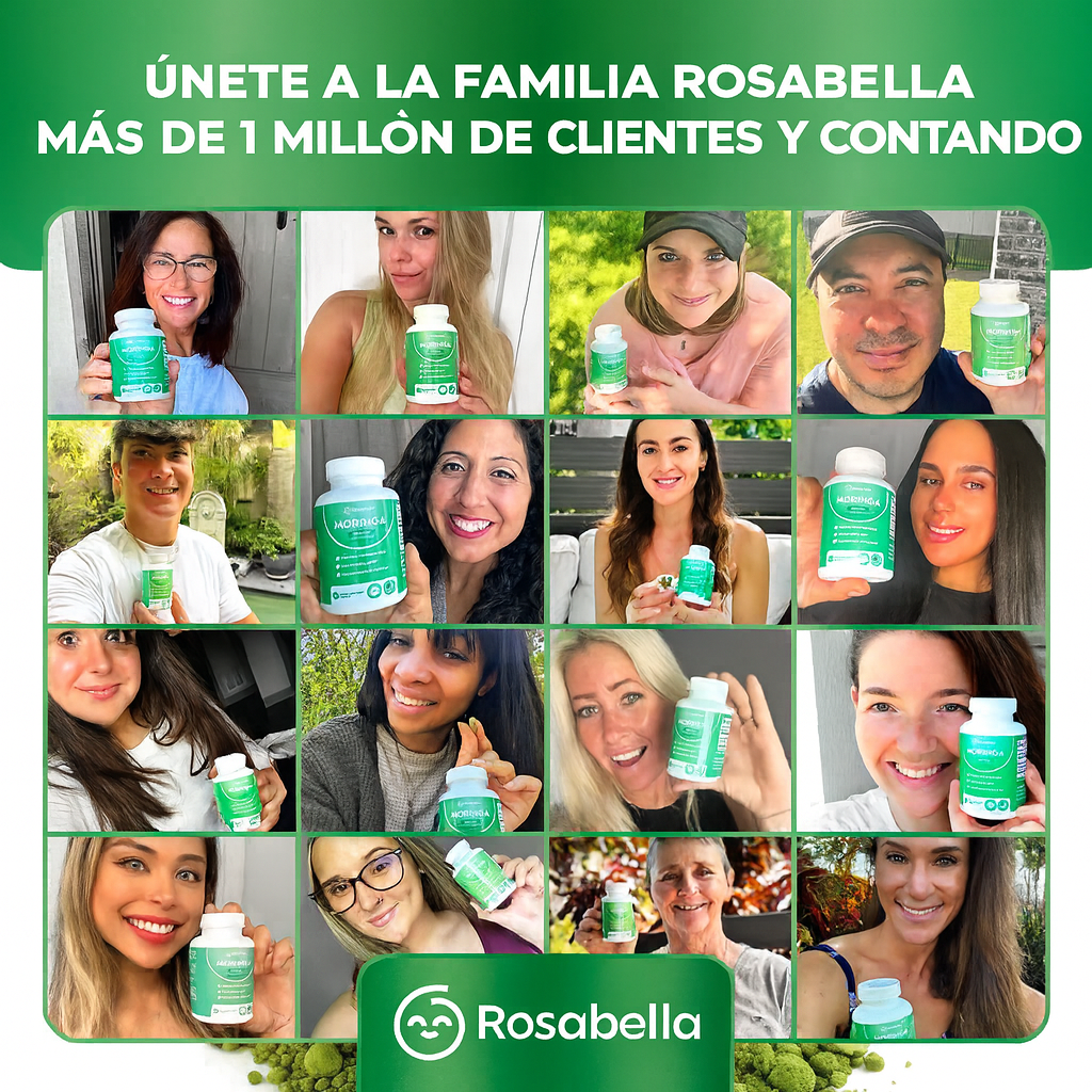Rosabella Cápsulas de Moringa: 800 mg de polvo de moringa puro y rico en nutrientes.